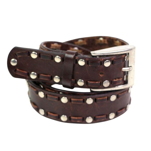 BROWN GENUINE LEATHER 1 1/4"Wd STUDS STITCH CASUAL DRESS WOMEN'S BELT Sz S (99T - Picture 2 of 13